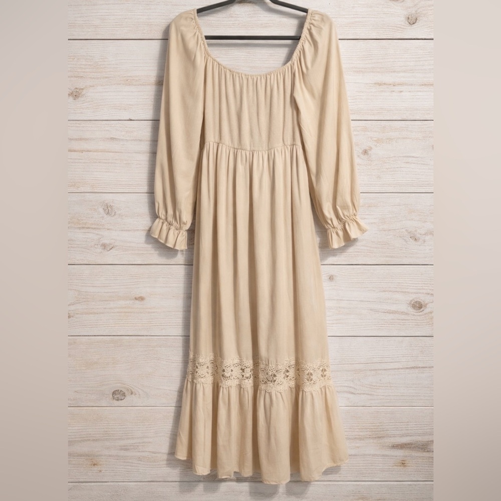 ZESICA Boho Long Sleeve Square Neck Smocked Maxi Dress ~Apricot~Size 4/6 ~ NWOT - Picture 6 of 16